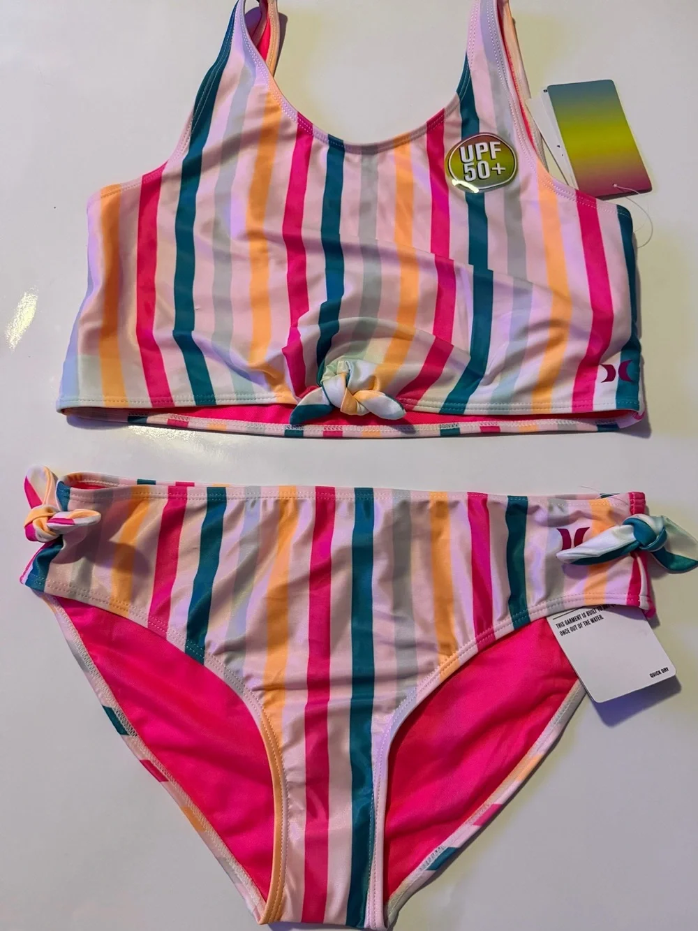 Hurley Striped Multicolor Two-Piece Bikini Set - UPF 50+